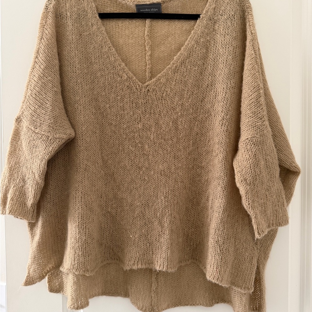 Wooden Ships Oversized V-Neck Sweater in Taupe